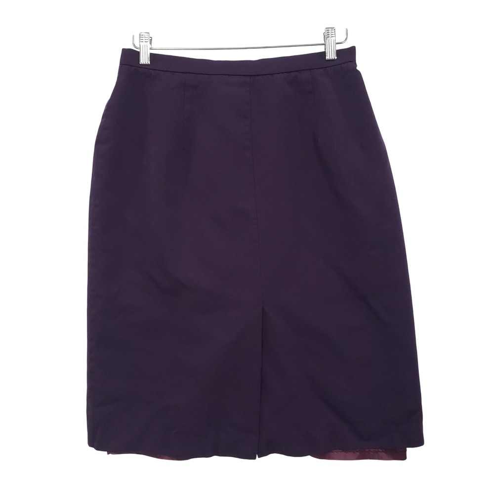 Vintage 80s  Womens Purple Pure Wool A Line Midi Skirt‎ Size 14 Dark Academia